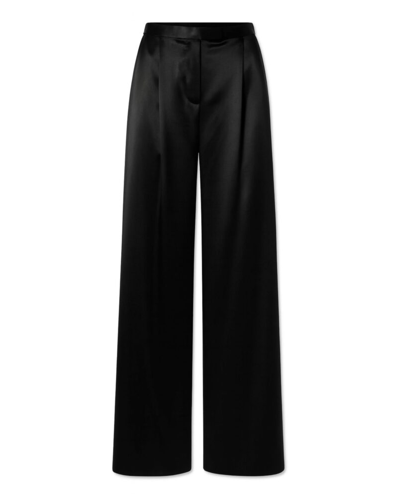 Eleganckie jedwabne spodnie wide leg - czarne