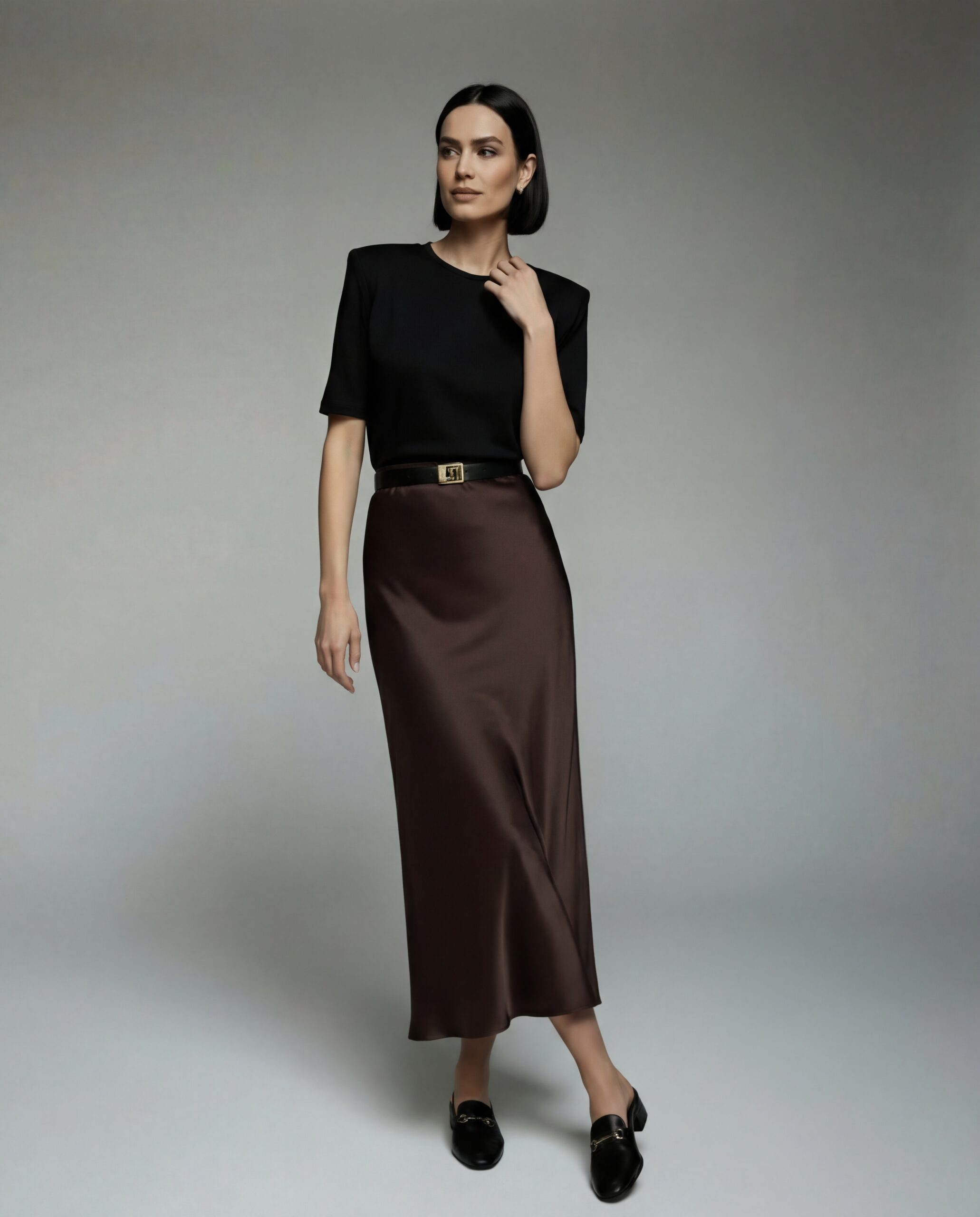 Długa jedwabna spódnica - czekoladowa