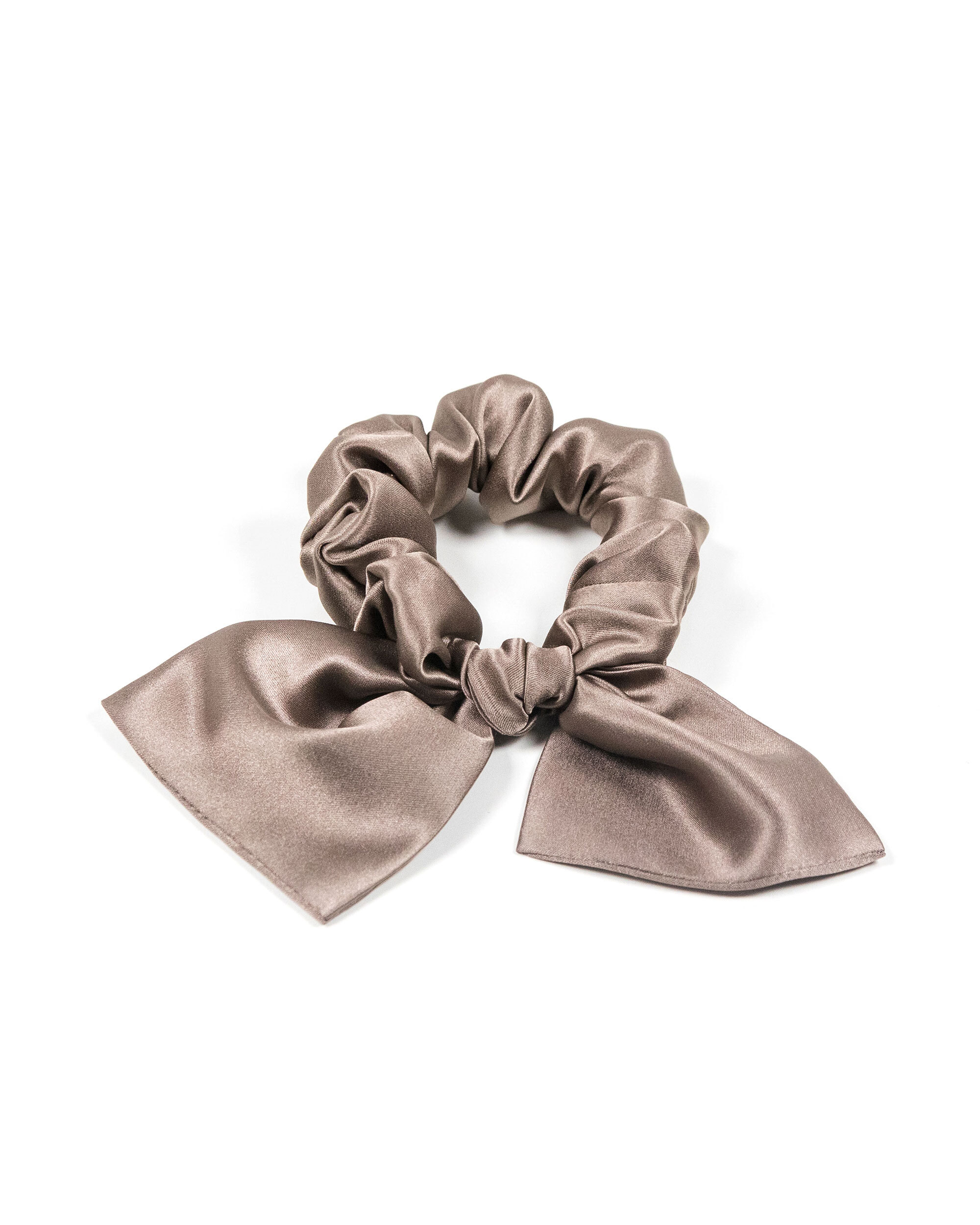 Silk scrunchie with bow - taupe