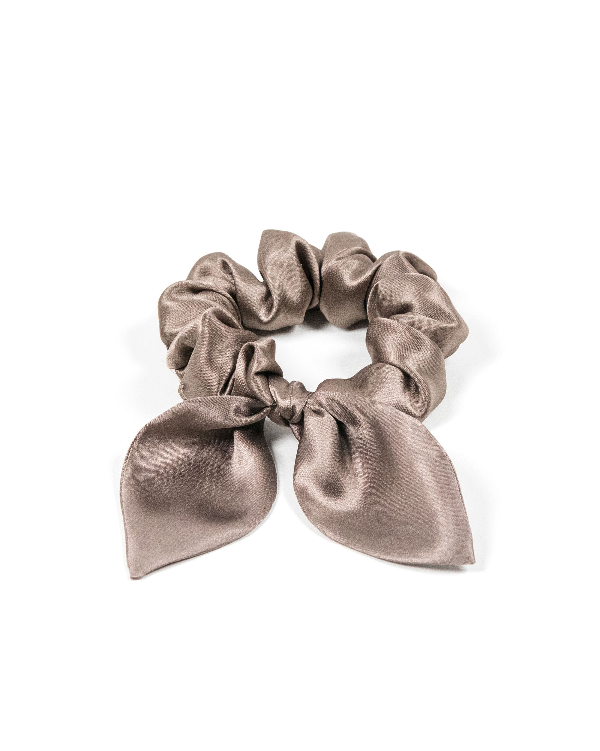 Silk scrunchie with ears - taupe