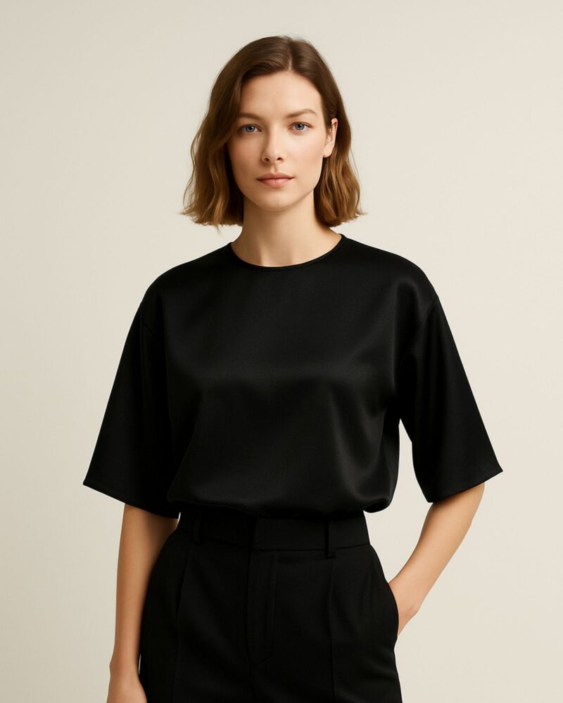 Jedwabny T-shirt Simple - czarny