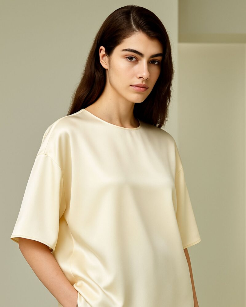 Jedwabny T-shirt Simple - cream