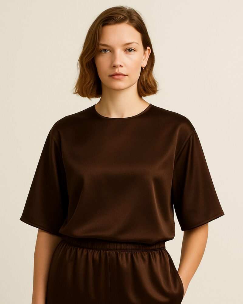 Jedwabny T-shirt Simple - chocolate