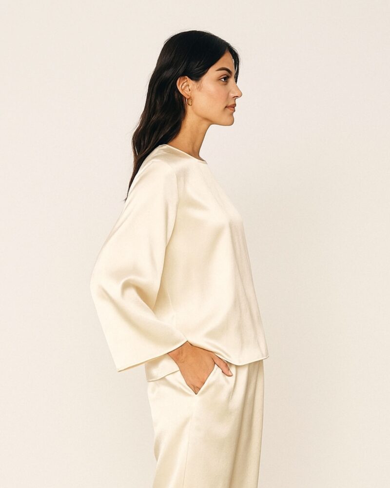Jedwabny longsleeve Simple - cream