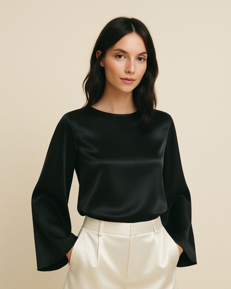 Jedwabny longsleeve Simple - czarny