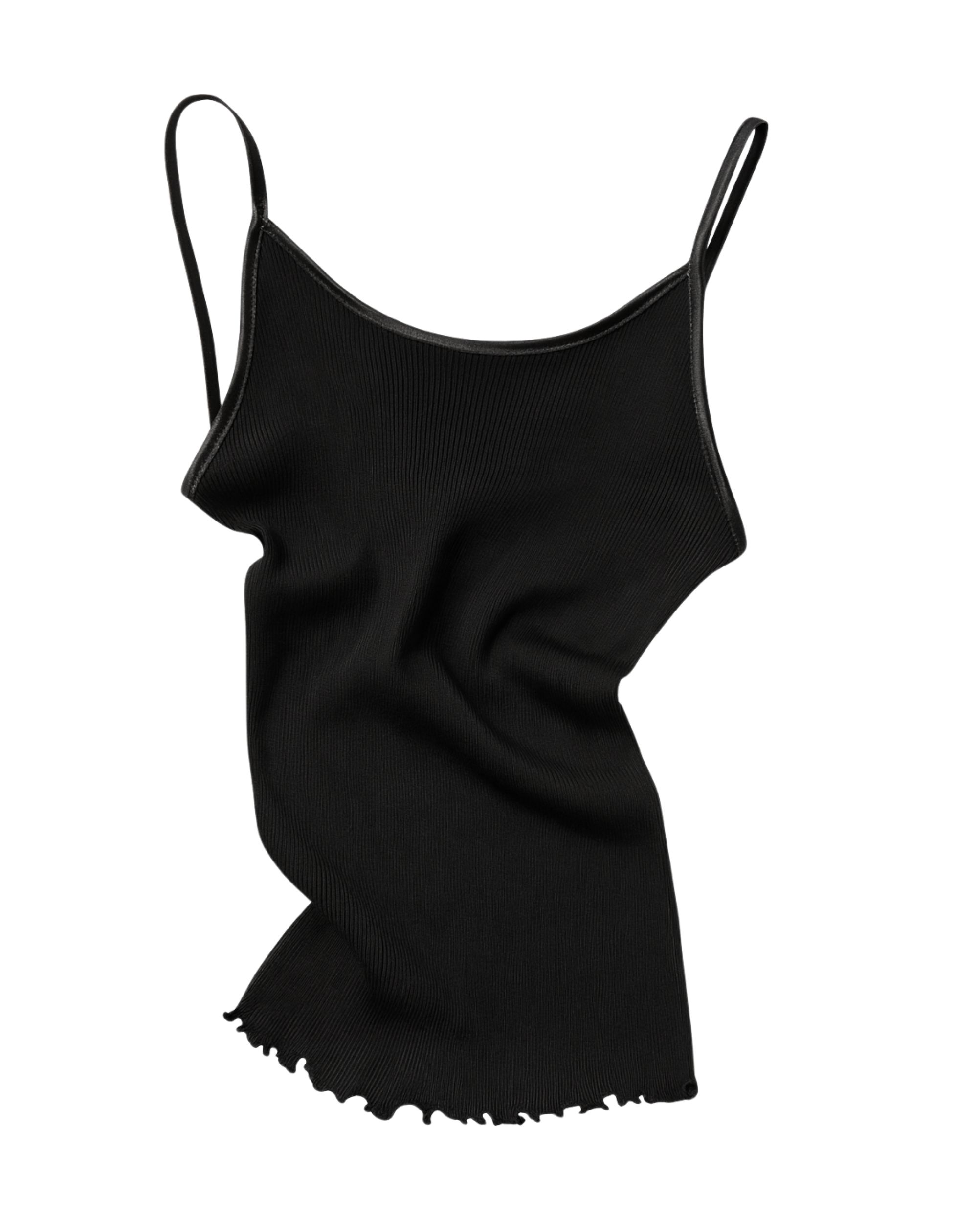 Silk ribbed top with thin straps - black