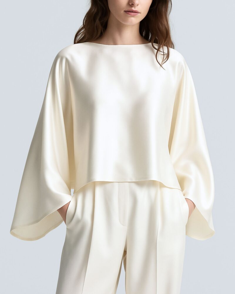 Jedwabna bluzka o kroju kimono  - ecru