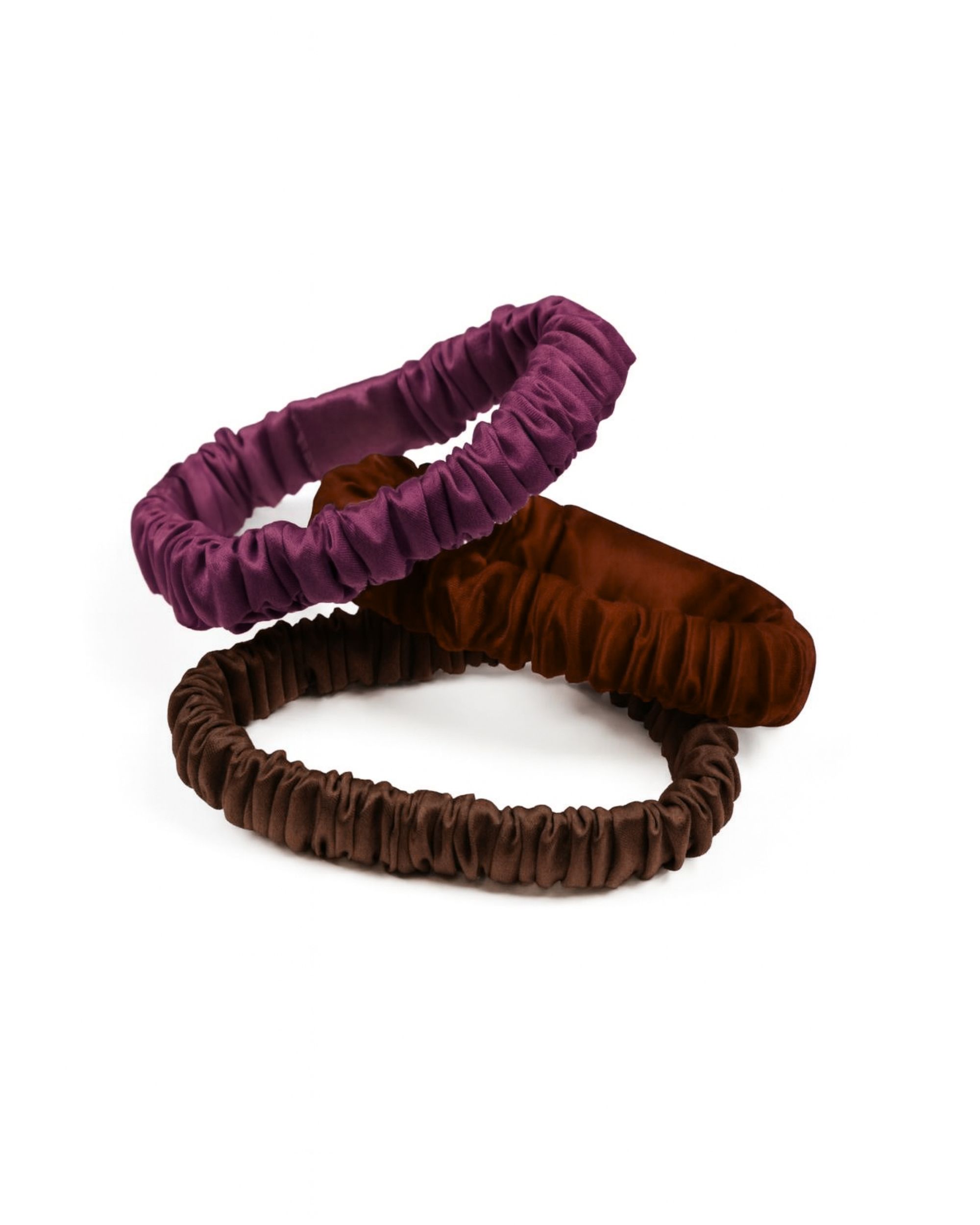 Zestaw jedwabnych gumek mini - śliwka, burgund, czekolada