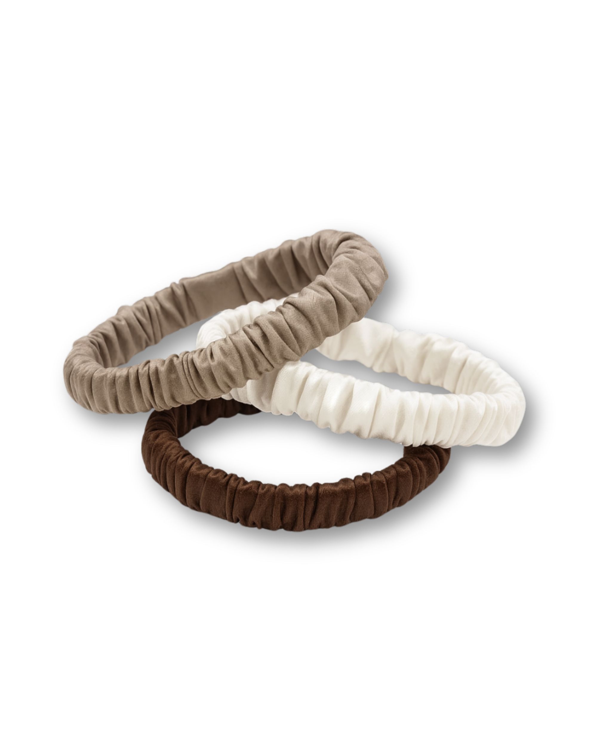 Silk mini scrunchies set - dark chocolate, taupe, cream