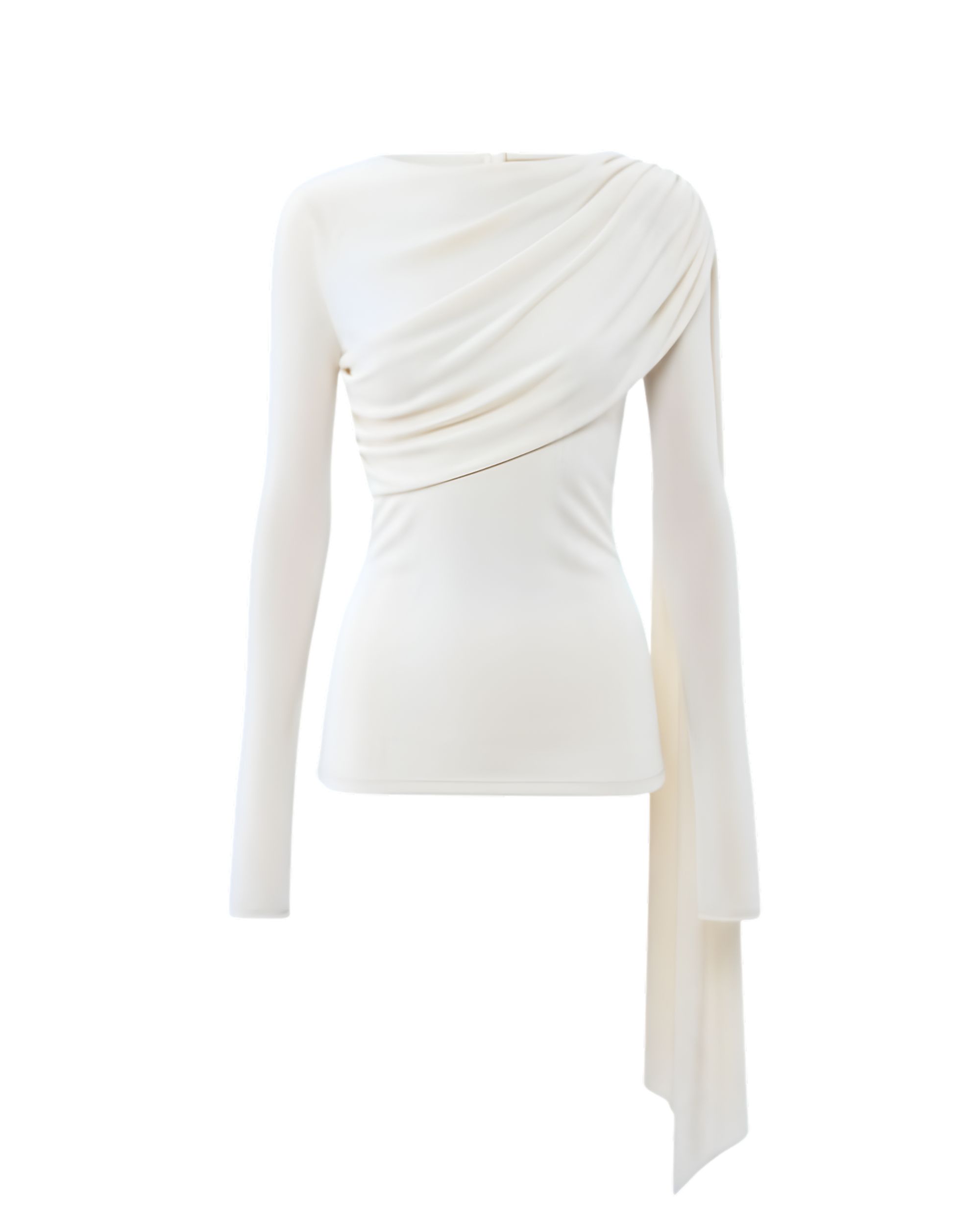 Bluzka z dzianiny jedwabnej z szarfą - ecru